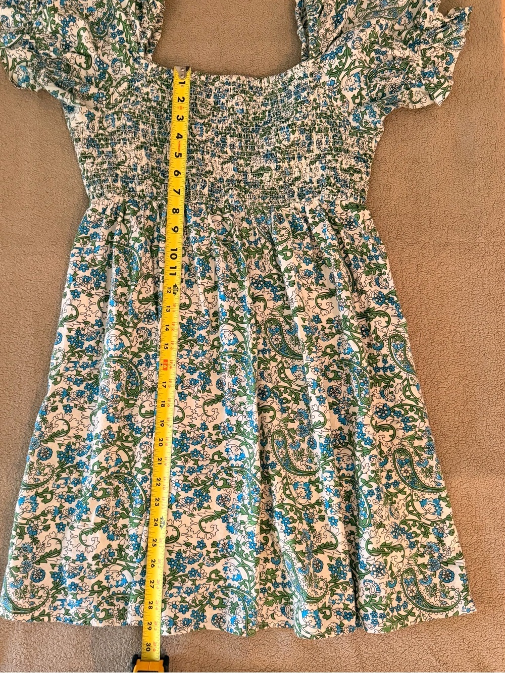 Floral Smocked Mini Dress in Blue, White & Green - Picture 6 of 11